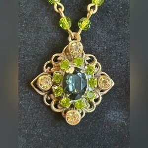 Vintage Liz Palacios S.F. Necklace Green Brass Signed